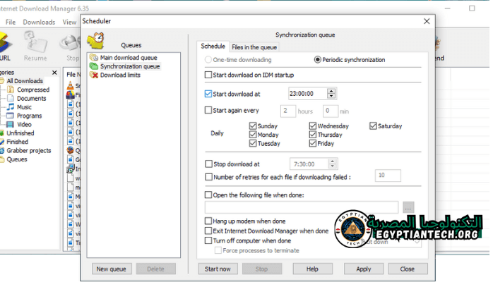 واجهة Internet Download Manager تعرض التنزيلات النشطة وتنظيم الملفات وأدوات تحسين السرعة