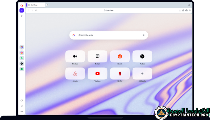 لقطة شاشة لواجهة متصفح Opera تعرض تصميمه الأنيق وميزات التنقل سهلة الاستخدام